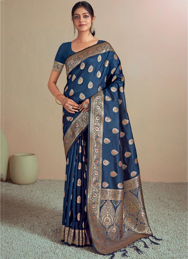 Silk Navy Blue Traditional Wear Weaving Saree